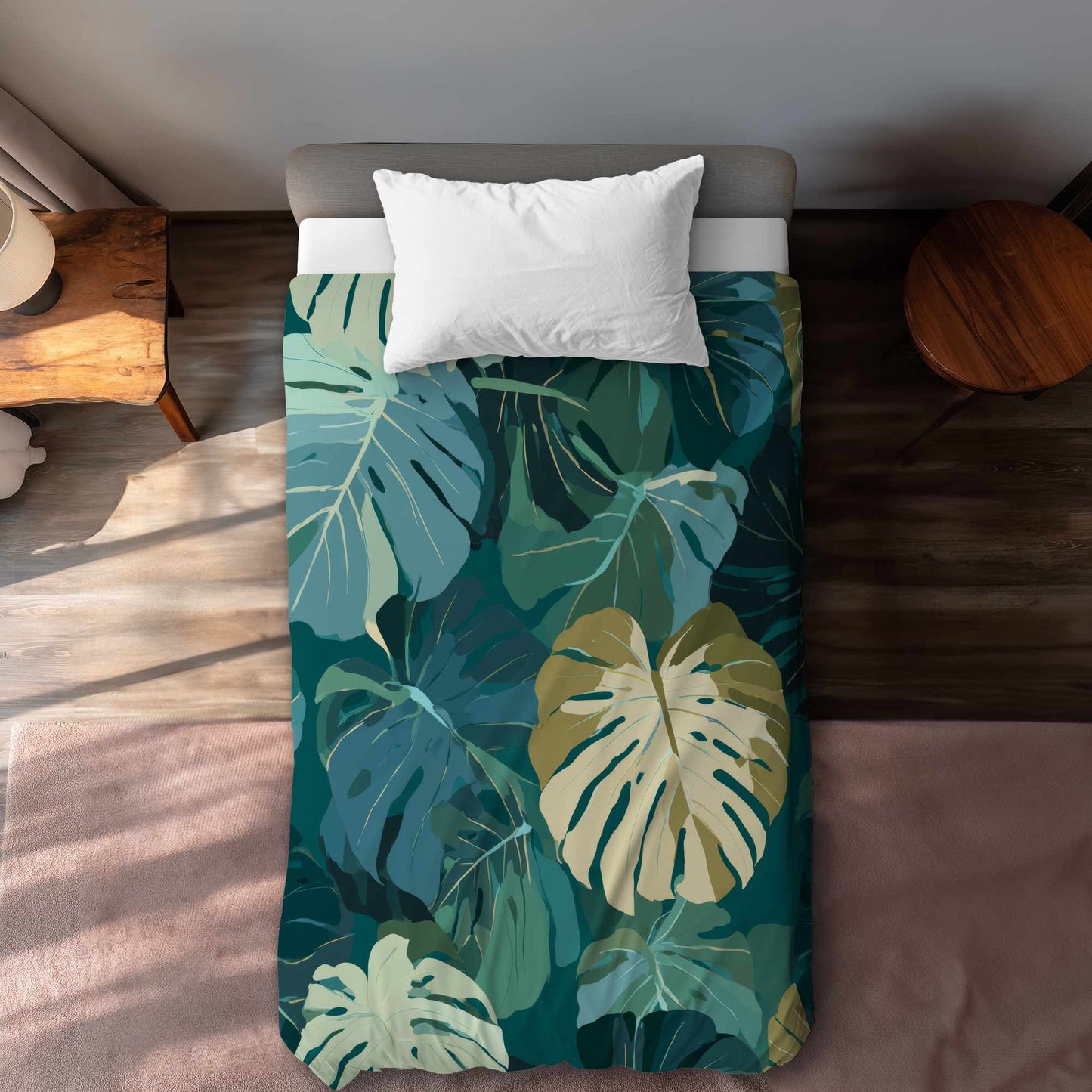 Housse de couette à motif de feuilles tropicales | Linge de lit élégant pour la maison