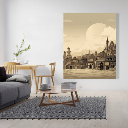 Desert Town Gray Canvas - Stylish Home Decor Artwork