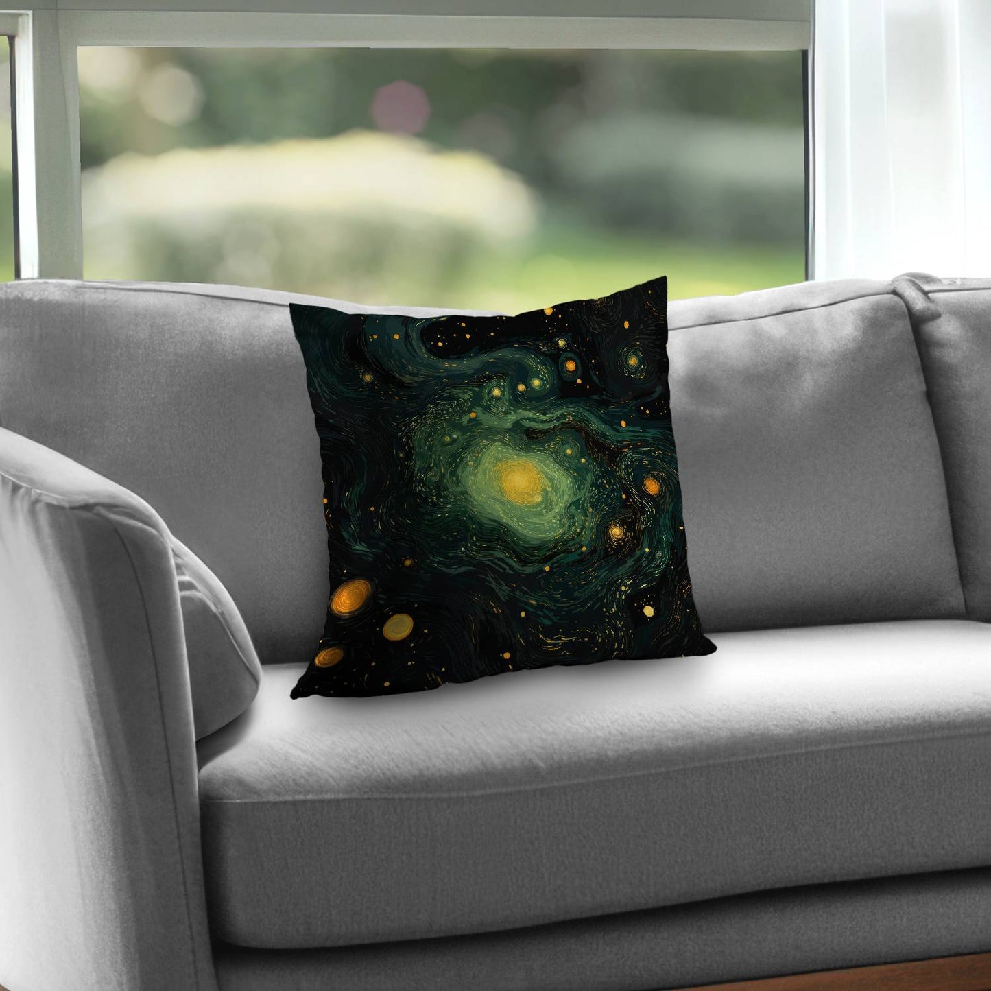 Illuminated in space - Throw pillow - Print on demand