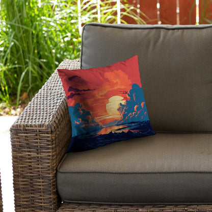 Coussin décoratif en sergé de polyester orange et bleu | Accessoire de décoration intérieure
