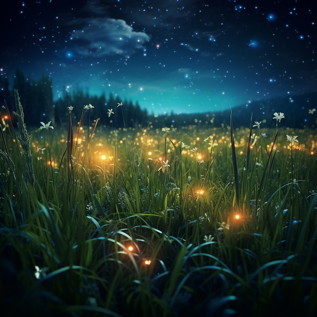 Fireflies at Night Blue Poly Twill Throw Pillow - Home Decor