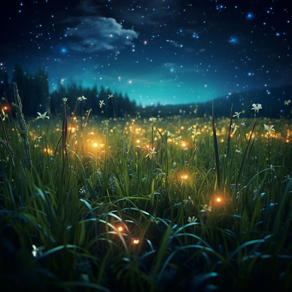 Fireflies at Night Blue Poly Twill Throw Pillow - Home Decor