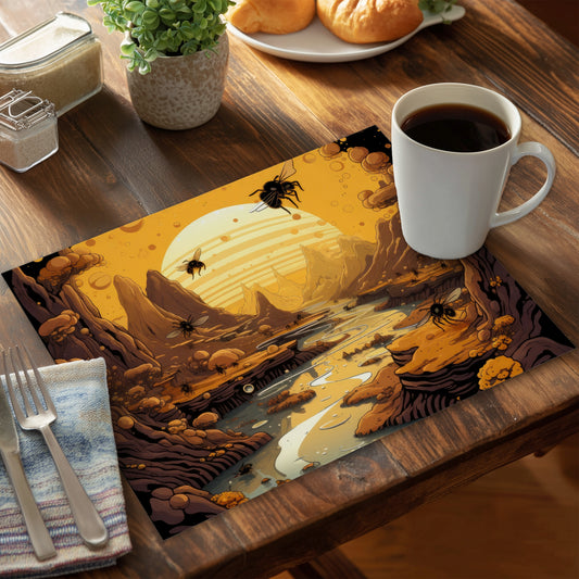 Hive Mind Orange Polyester Placemat | Home Decor Essential
