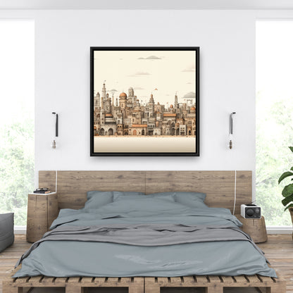The Old Town - Beige Framed Canvas for Home Decor