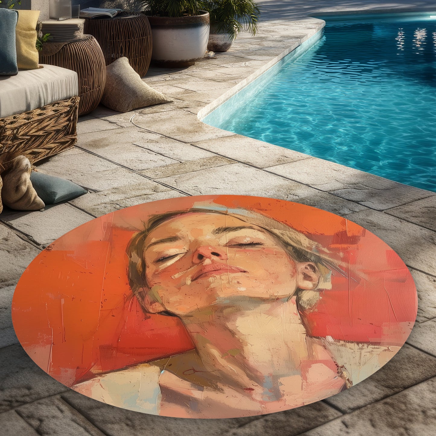Tapis d'extérieur rond rose en relief | Décoration élégante