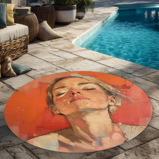 Tapis d'extérieur rond rose en relief | Décoration élégante