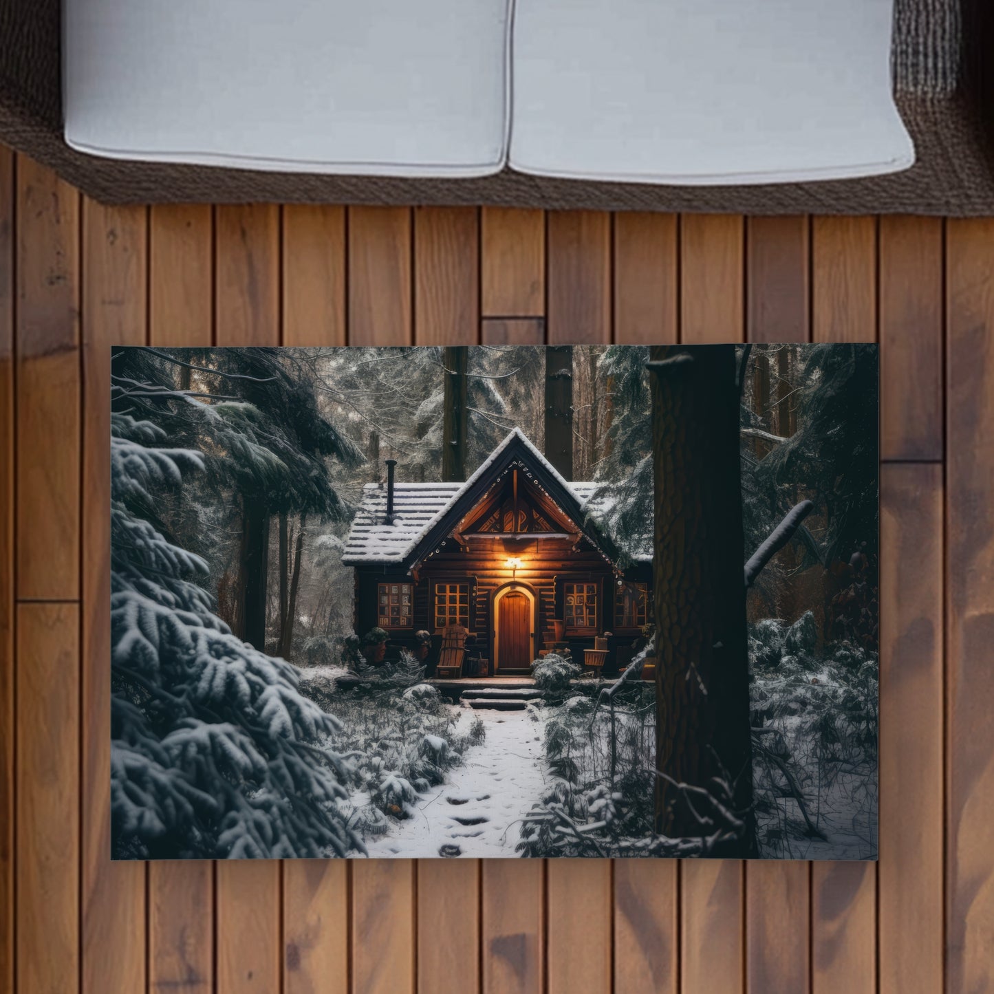 The lone cabin - Orange outdoor area rug for home decor