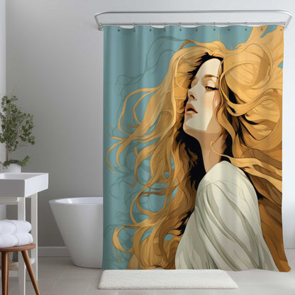 Rideau de douche Cheveux Fluides | Décoration élégante pour Salle de Bain