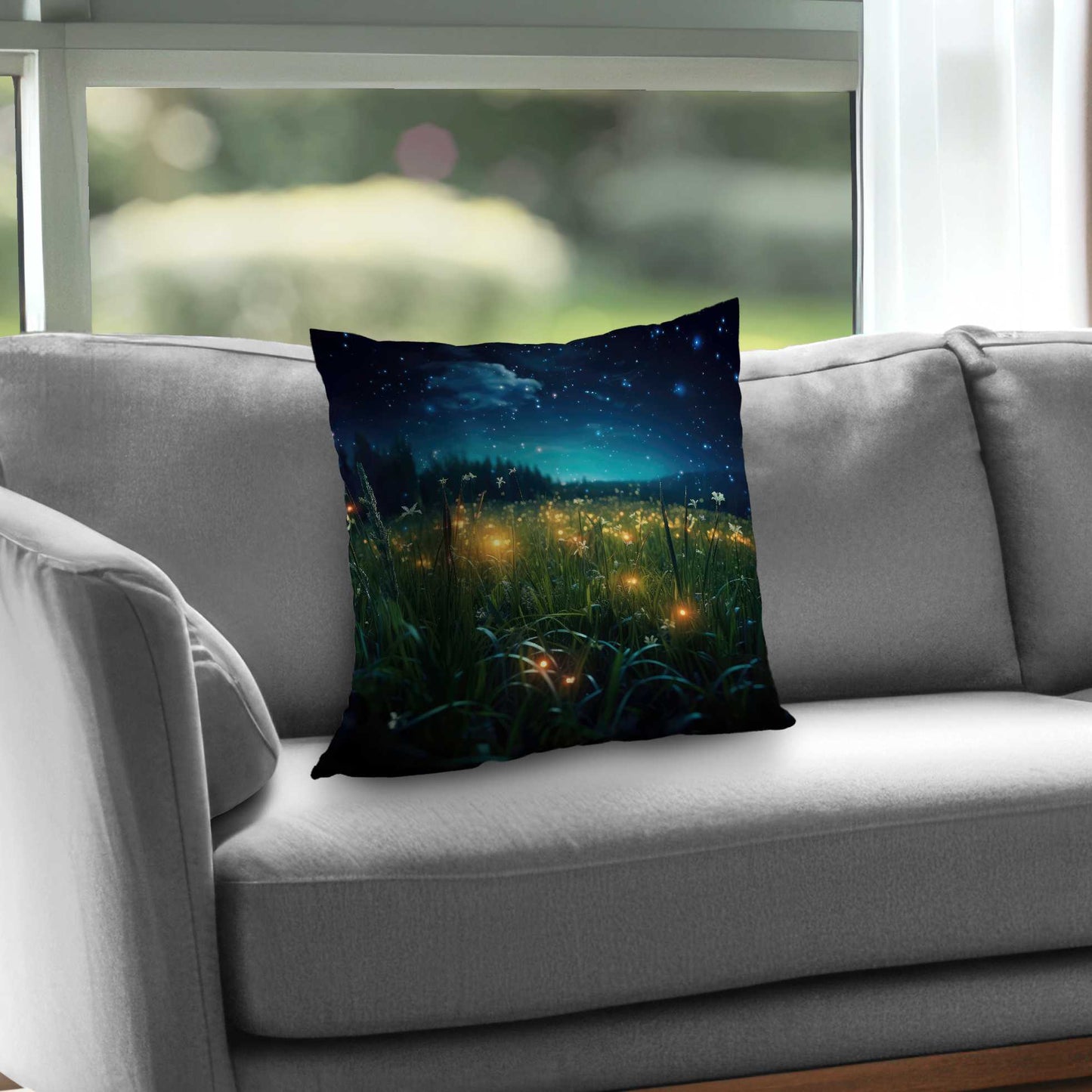 Fireflies at Night Blue Poly Twill Throw Pillow - Home Decor