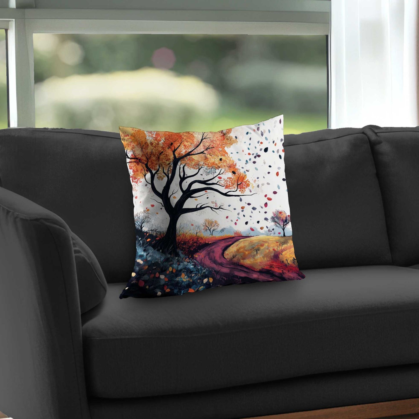 Blowing Leaves Poly Twill Throw Pillow | Home Decor Accent