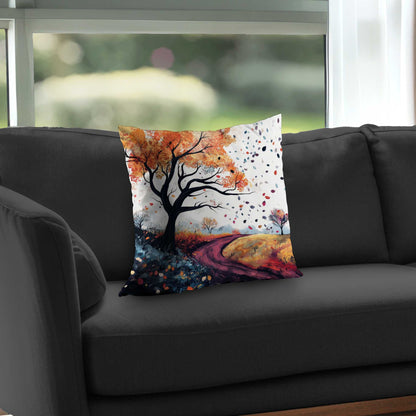 Blowing Leaves Poly Twill Throw Pillow | Home Decor Accent