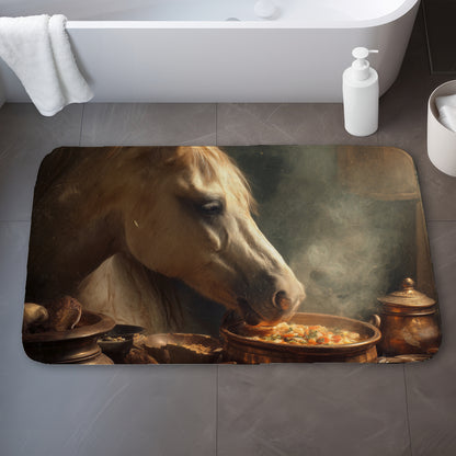 Horse on Soup White Bath Mat | Stylish Home Decor Accent