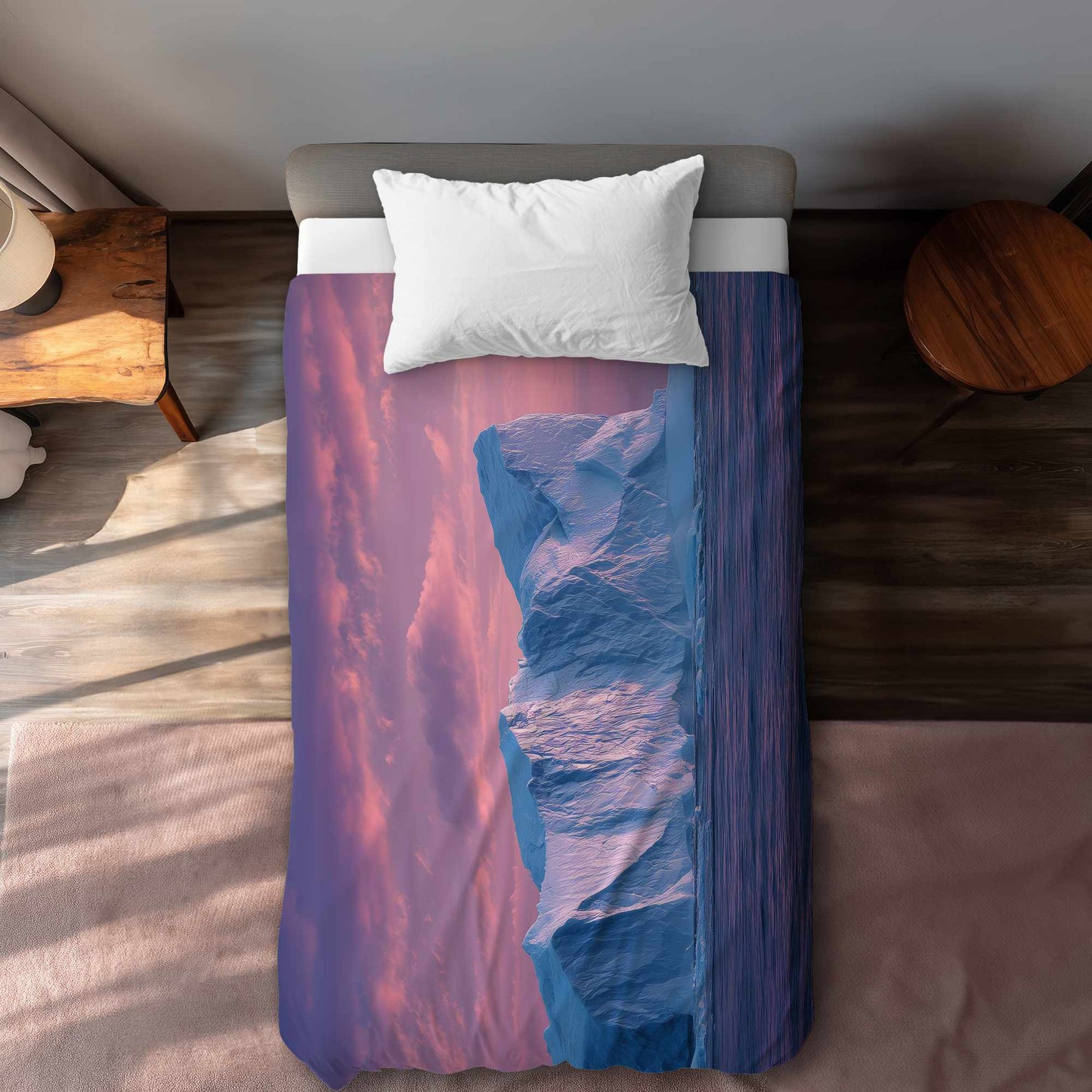 Iceberg au crépuscule - Housse de couette panoramique enneigée | Décoration intérieure