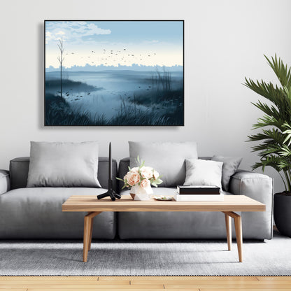 Evening Marsh - Gray Framed Canvas Art for Home Decor