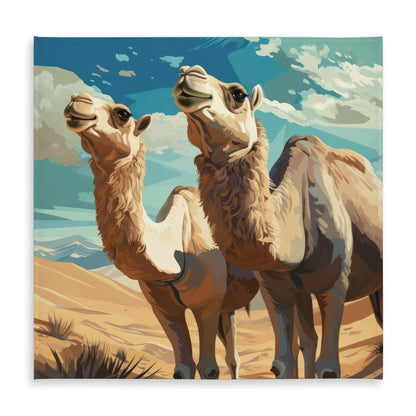 Camels Looking Up - Blue Indoor Outdoor Tablecloth | Decor