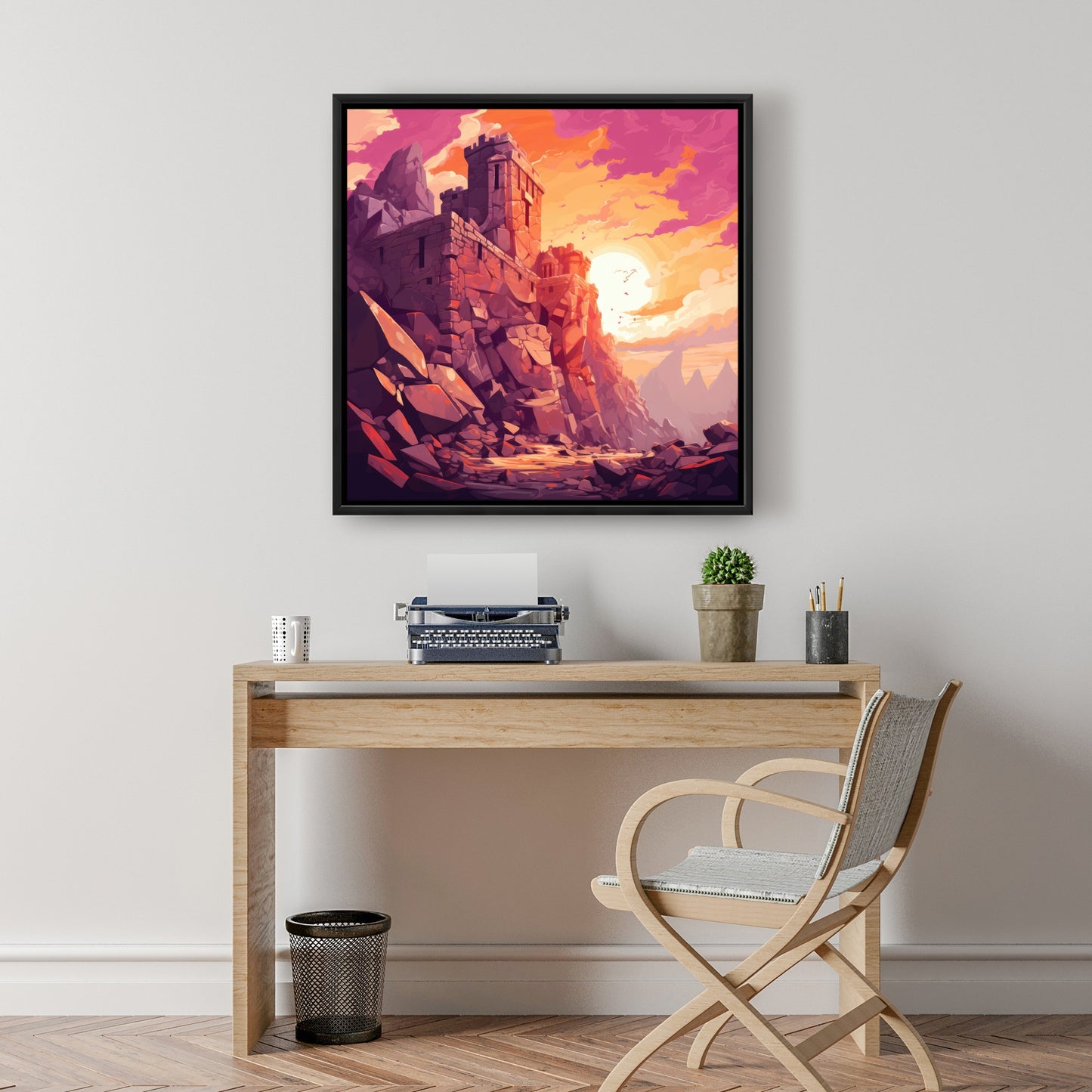 The Setting Rampart - Pink Framed Canvas for Home Decor