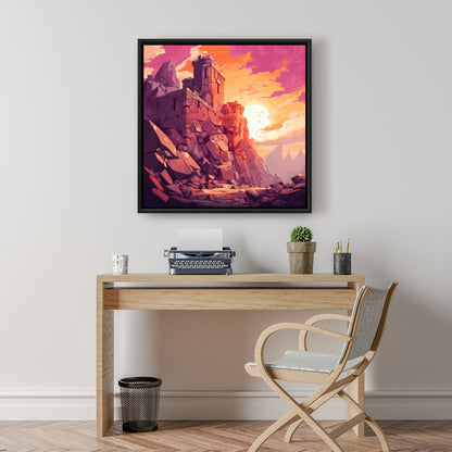 The Setting Rampart - Pink Framed Canvas for Home Decor