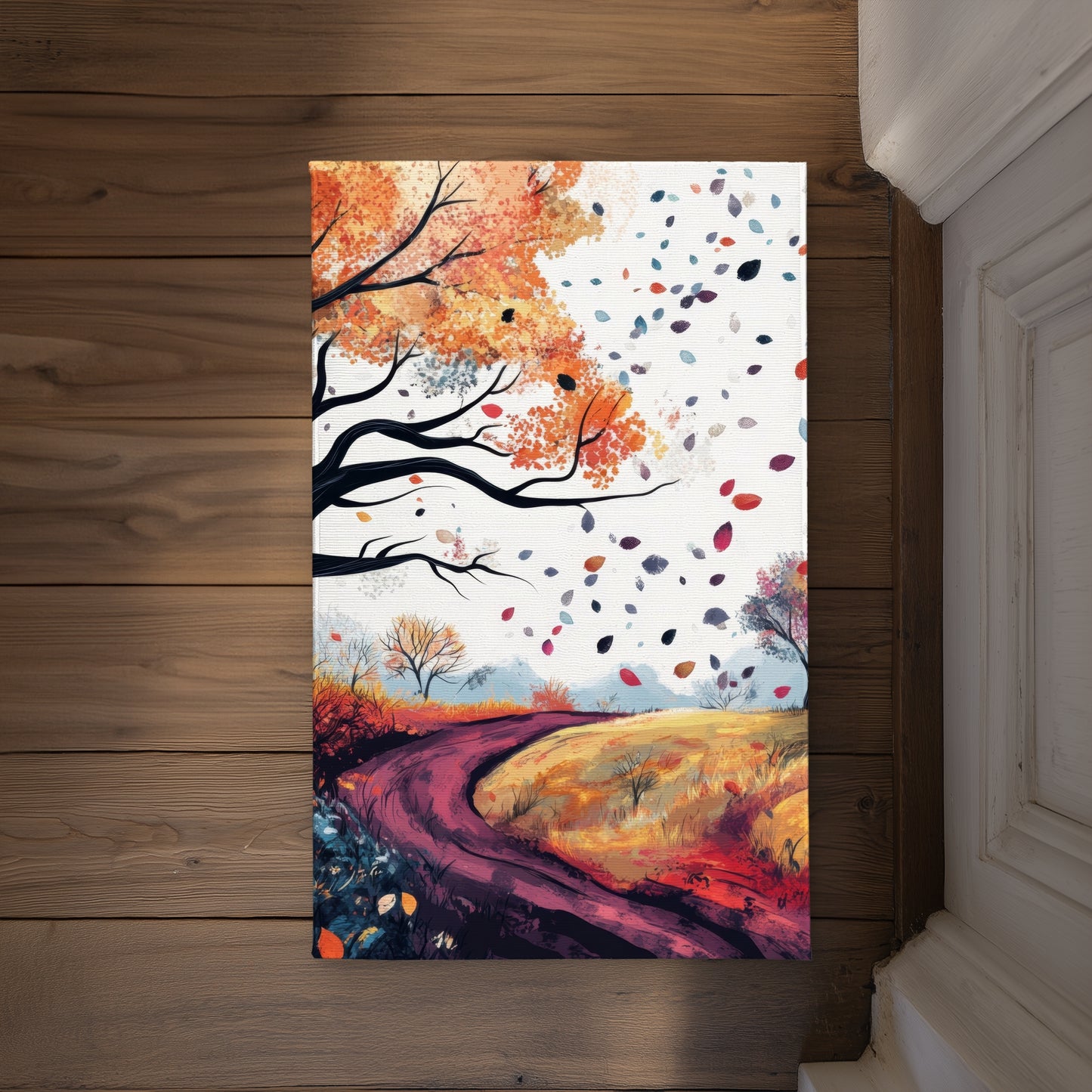 Blowing Leaves Blue Indoor Outdoor Door Mat | Home Decor