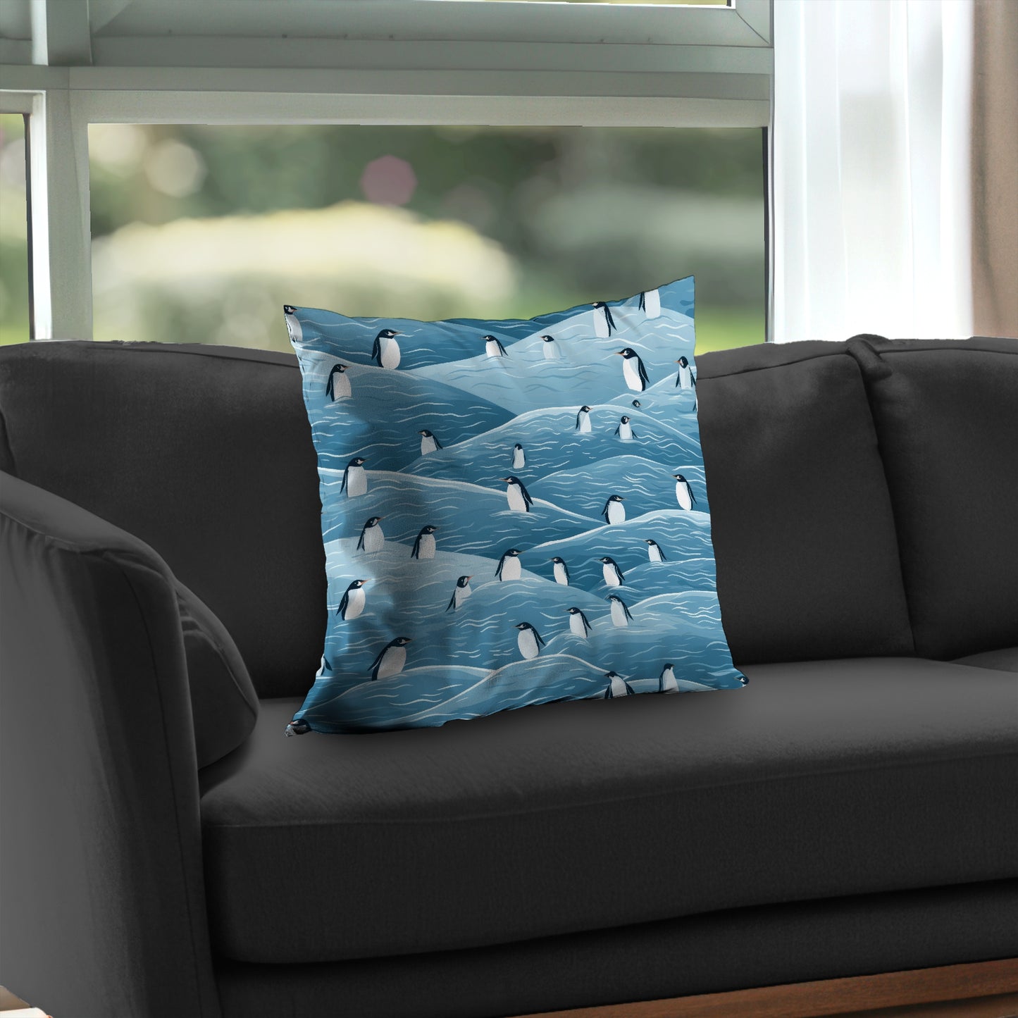 Penguins Wandering Turquoise Poly Twill Throw Pillow | Home Decor