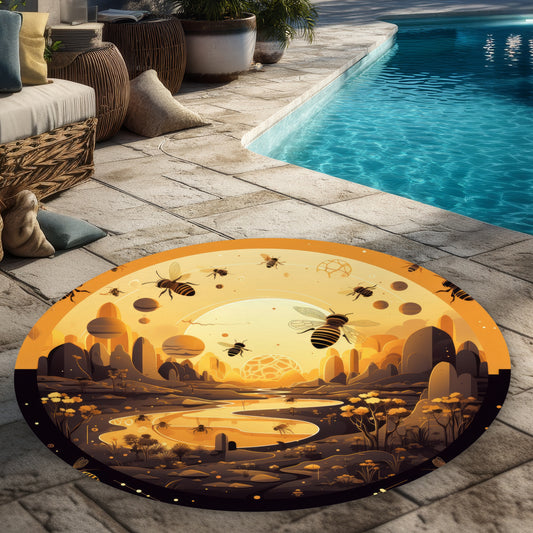 Hive Planet - Yellow Round Outdoor Area Rug for Home Decor