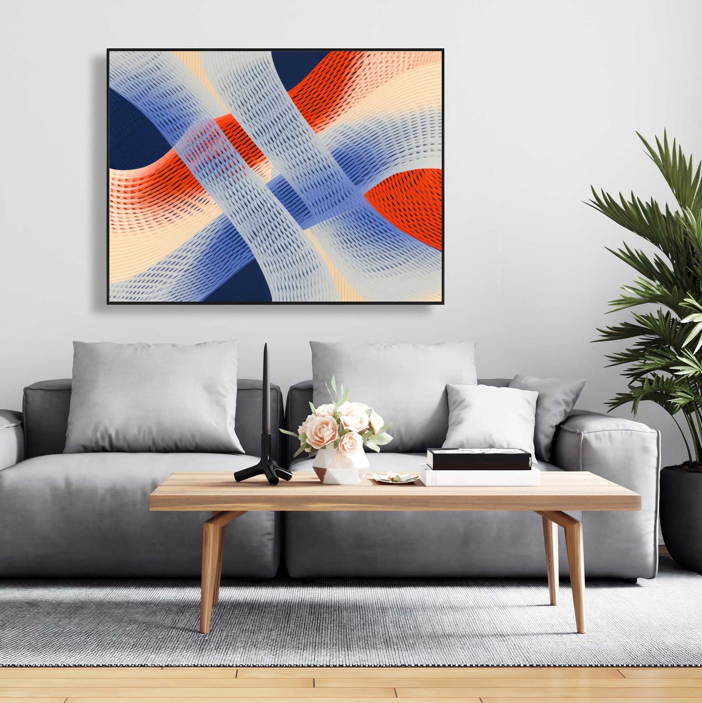 Abstract Threading Red Framed Canvas | Home Decor Art