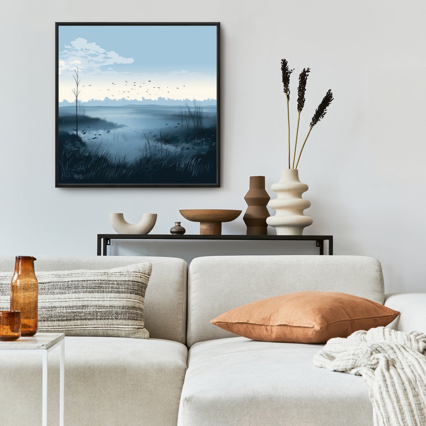 Evening Marsh - Gray Framed Canvas Art for Home Decor