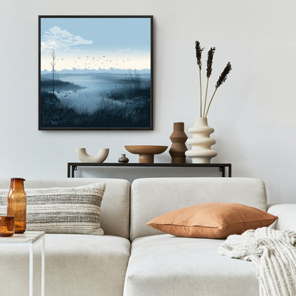 Evening Marsh - Gray Framed Canvas Art for Home Decor