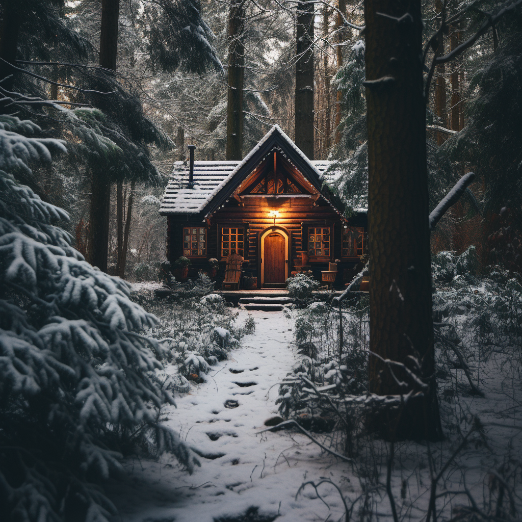 The Lone Cabin - Brown Canvas Home Decor Art Print