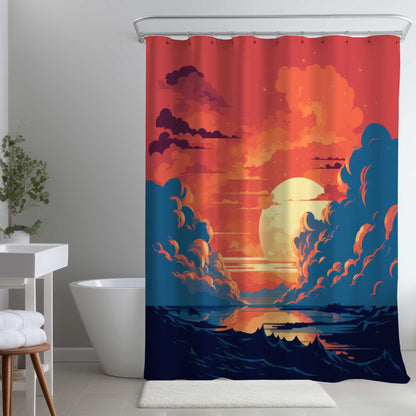 Rideau de douche orange et bleu | Accessoire de décoration élégant pour la maison