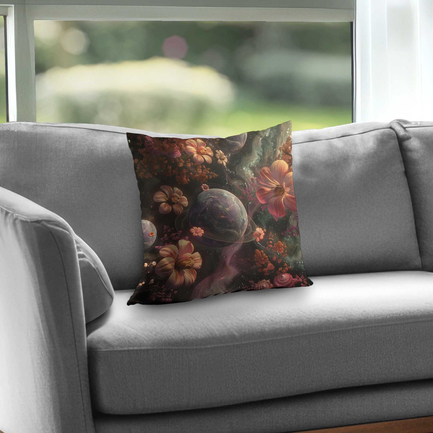 Flower Space Poly Twill Throw Pillow - Home Decor Accent