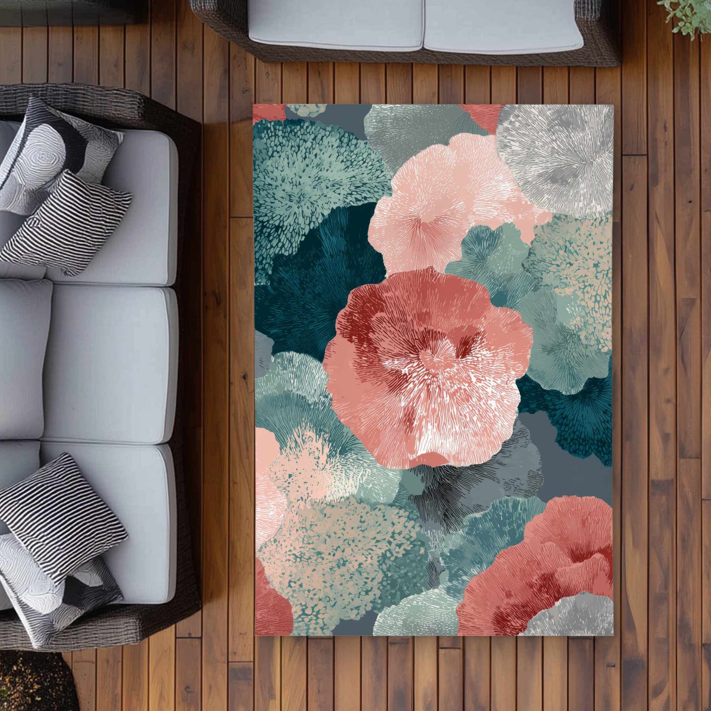 Whispering Coral Blooms Outdoor Rug | Stylish Home Decor