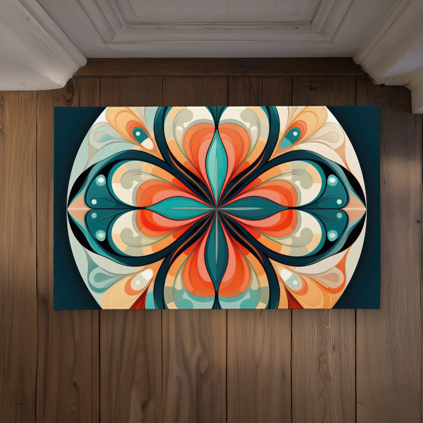 Peaceful Mandala Orange Indoor Outdoor Door Mat - Home Decor