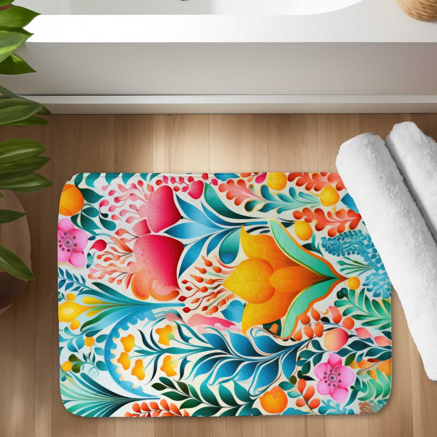 Flowing Flowers Pink Bath Mat | Elegant Home Decor Accent