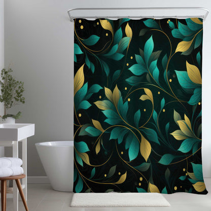 Rideau de douche vert à motifs de brindilles tourbillonnantes - Décoration intérieure élégante