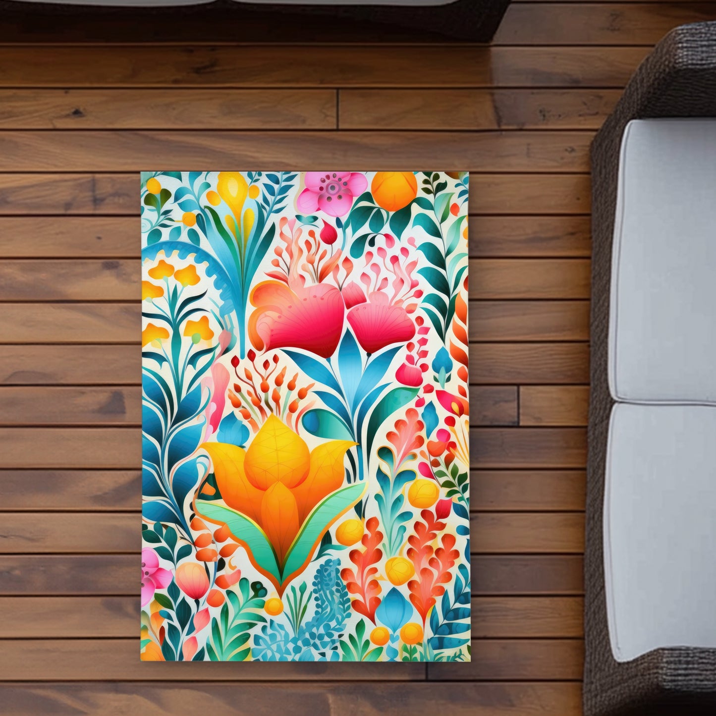 Flowing Flowers Outdoor Area Rug - Orange Home Decor Accent