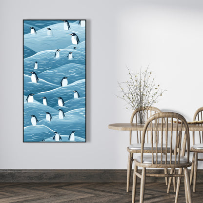 Penguins Wandering - Turquoise Framed Canvas for Home Decor