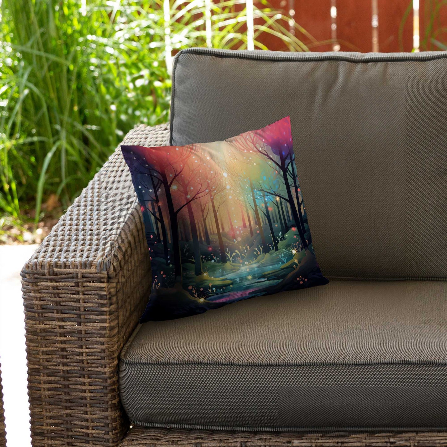 Magical forest Pink poly twill throw pillow | Home insert