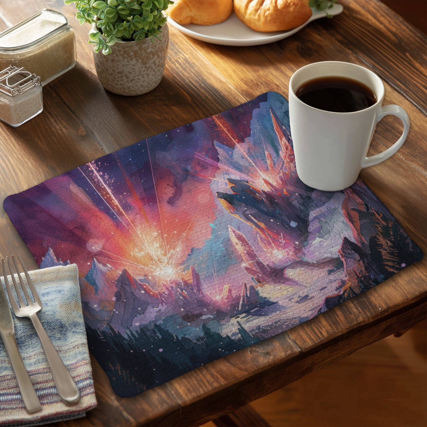 Beaming Signal - Braided Polyester Placemat for Home Decor