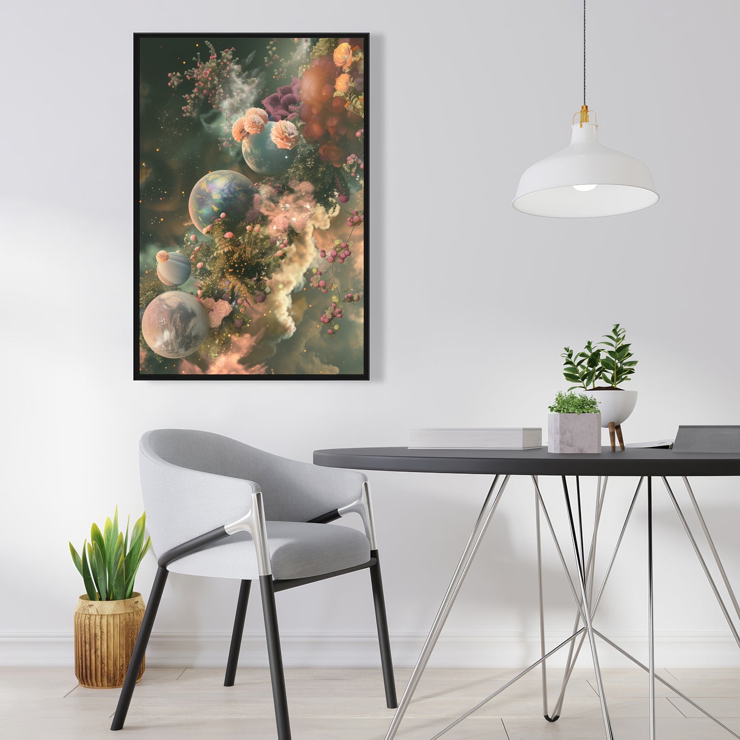Bloom space Beige Framed Canvas - Elegant Home Decor Art