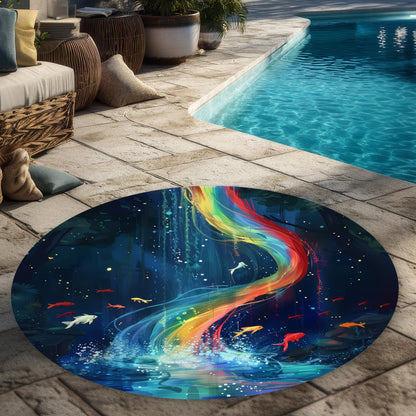 Swirl Yellow Round Outdoor Area Rug | Stylish Home Decor