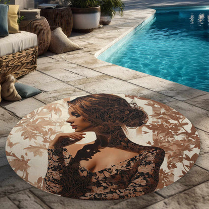 Tapis d'extérieur rond Contemplation | Décoration d'intérieur élégante