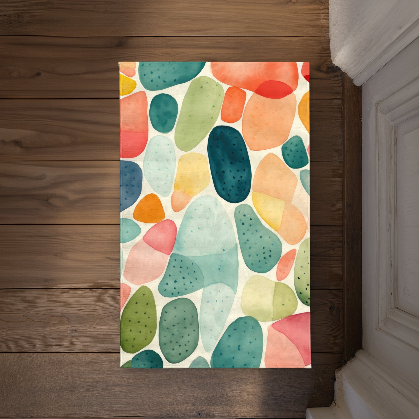 Tapis d'entrée turquoise à motifs de graines pour intérieur/extérieur | Décoration intérieure