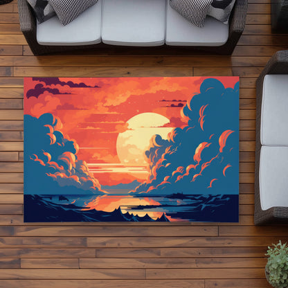 Tapis d'extérieur orange et bleu | Accent de décoration intérieure élégant