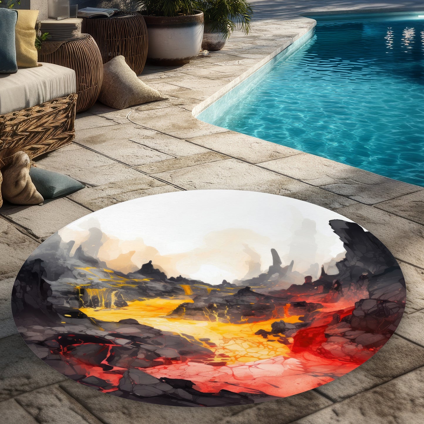 Tapis d'extérieur rond blanc chaud et fluide pour la décoration intérieure