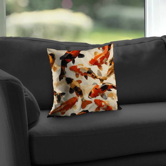 Koi Dance Flow Poly Twill Throw Pillow - Home Decor Accent