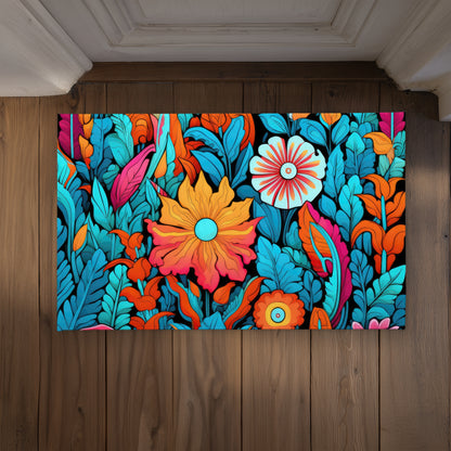 Floral Hues Turquoise Indoor Outdoor Door Mat - Home Decor
