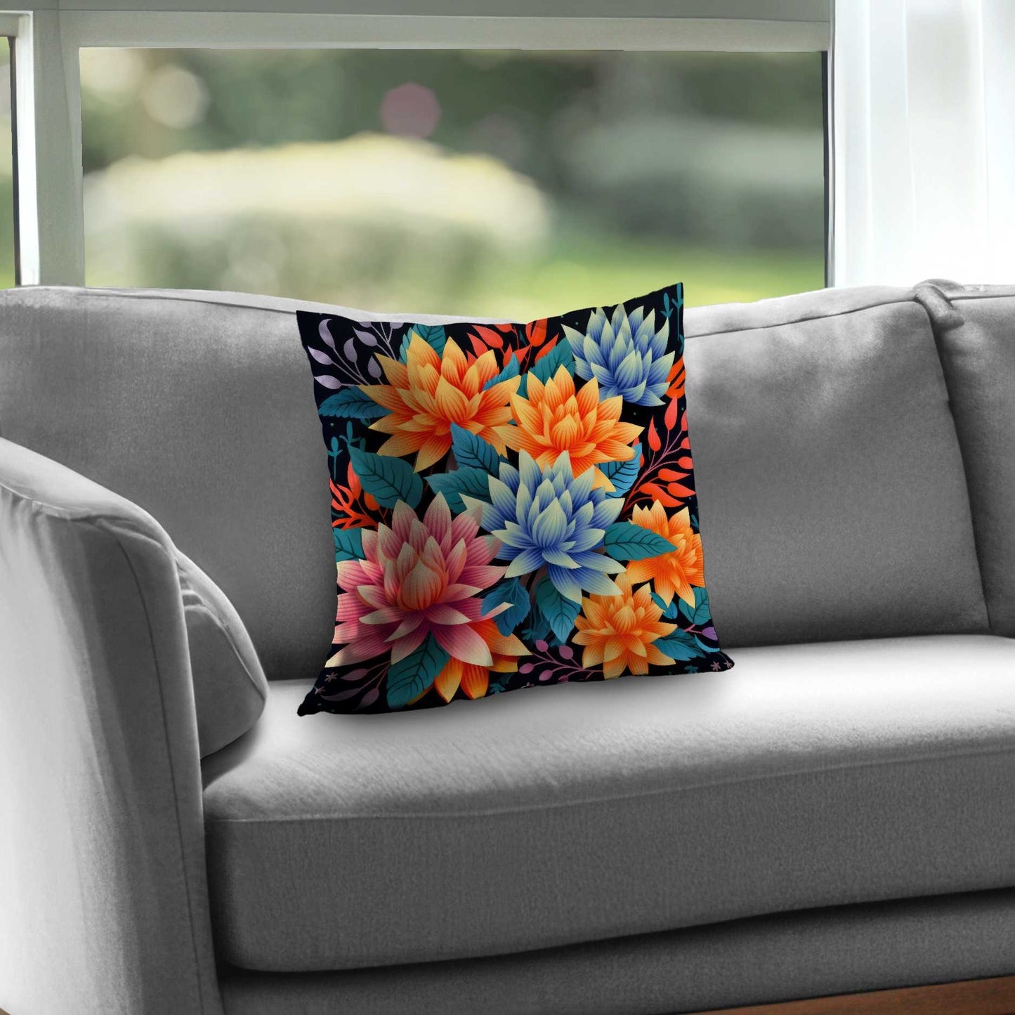 Coussin décoratif en sergé de polyester à motif bouquet de couleurs - Accessoire de décoration intérieure