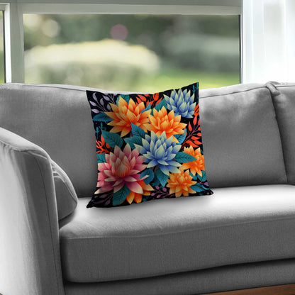 Coussin décoratif en sergé de polyester à motif bouquet de couleurs - Accessoire de décoration intérieure