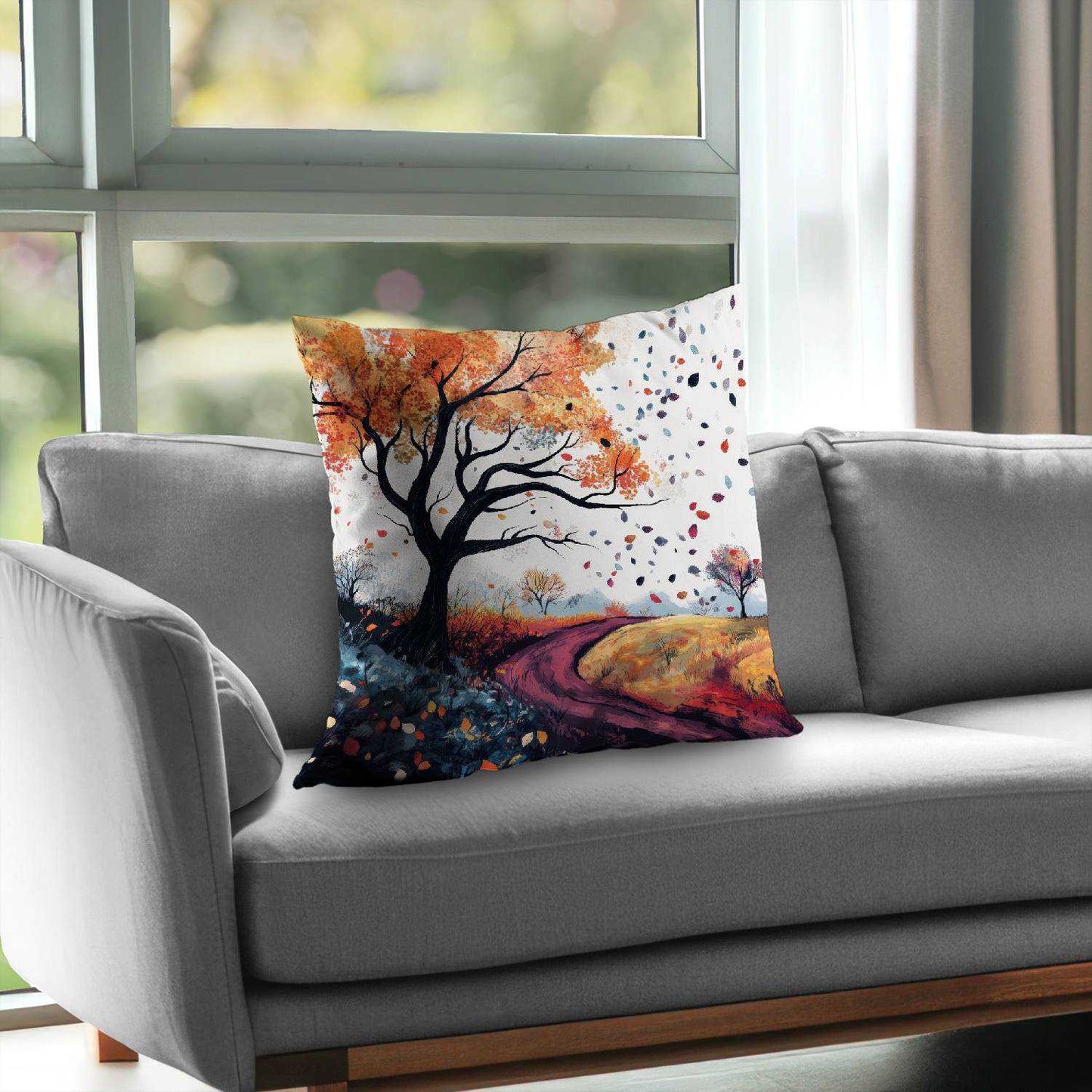Blowing Leaves Poly Twill Throw Pillow | Home Decor Accent