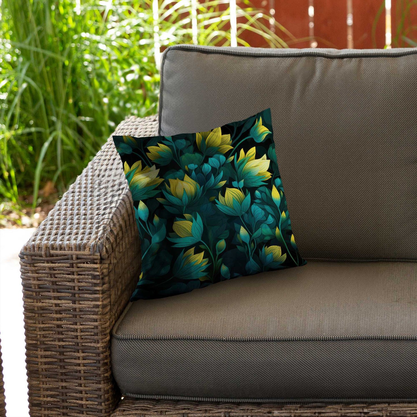 Coussin décoratif en sergé de polyester noir Intense Bloom